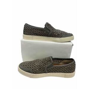 Frye Women's Woven Loafers 7.5 Grey Leather Slip On boho Shoes Sneakers